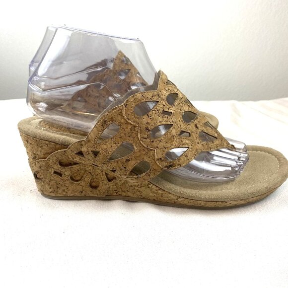 Duck Head Women's Tan Slip-On Cork Dressy Open Toe Wedge Sandals 3" Heal SZ 9.5 - Picture 3 of 13